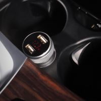 Автозарядка в прикуриватель 2хUSB с дисплеем (АЗУ) (1000+2100 mA) серебристая REXANT 18-1947