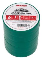 Изолента ПВХ 19 мм х 25 м, зеленая, упаковка 5 роликов REXANT 09-2203