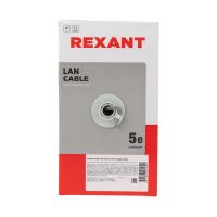 Кабель витая пара U/UTP, CAT 5e, ZH нг(А)-HF, 4PR, 24AWG, INDOOR, SOLID, серый, 305м REXANT 01-0069
