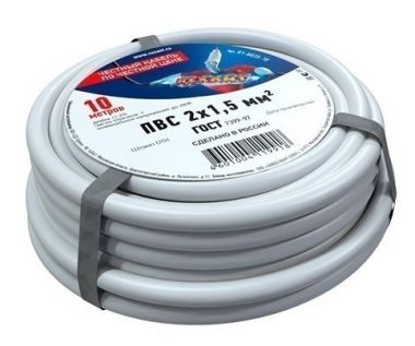 Провод соединительный ПВС 2x1,5 мм², белый, длина 10 метров, ГОСТ 7399-97  REXANT 01-8035-10 ― REXANT