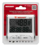 Термогигрометр комнатный с часами и функцией будильника REXANT 70-0511