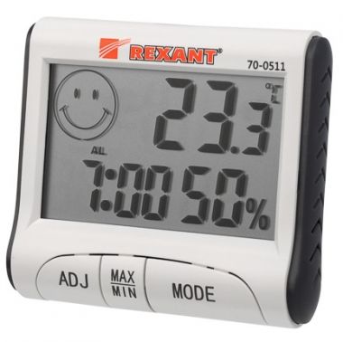Термогигрометр комнатный с часами и функцией будильника REXANT 70-0511 ― REXANT