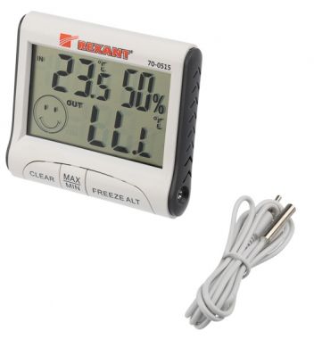 Термогигрометр комнатно-уличный с проводным выносным датчиком REXANT 70-0515 ― REXANT
