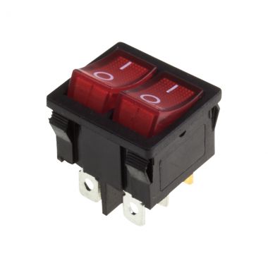 Выключатель клавишный 250V 6А (6с) ON-OFF красный с подсветкой ДВОЙНОЙ Mini REXANT 36-2160 ― REXANT