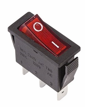 Выключатель клавишный 250V 15А (3с) ON-OFF красный с подсветкой REXANT 36-2210