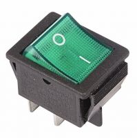 Выключатель клавишный 250V 16А (4с) ON-OFF зеленый с подсветкой REXANT 36-2332