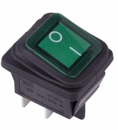 Выключатель клавишный 250V 15А (4с) ON-OFF зеленый с подсветкой ВЛАГОЗАЩИТА REXANT 36-2362