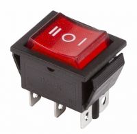 Выключатель клавишный 250V 15А (6с) ON-OFF-ON красный с подсветкой и нейтралью REXANT 36-2390