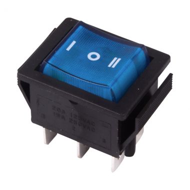 Выключатель клавишный 250V 15А (6с) ON-OFF-ON синий с подсветкой и нейтралью REXANT 36-2391 ― REXANT