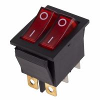 Выключатель клавишный 250V 15А (6с) ON-OFF красный с подсветкой ДВОЙНОЙ REXANT 36-2410