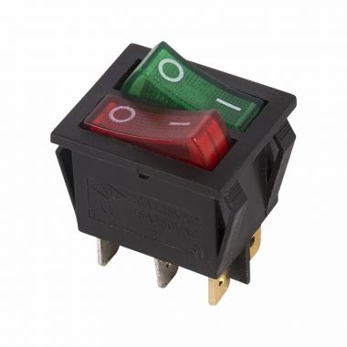 Выключатель клавишный 250V 15А (6с) ON-OFF красный/зеленый с подсветкой ДВОЙНОЙ REXANT 36-2450