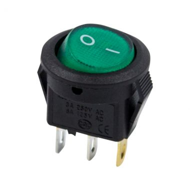 Выключатель клавишный круглый 250V 3А (3с) ON-OFF зеленый с подсветкой Micro REXANT 36-2533 ― REXANT
