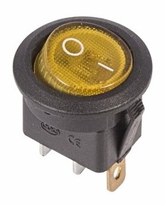 Выключатель клавишный круглый 250V 6А (3с) ON-OFF желтый с подсветкой REXANT 36-2572