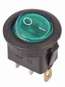 Выключатель клавишный круглый 250V 6А (3с) ON-OFF зеленый с подсветкой REXANT 36-2573
