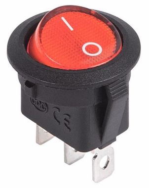 Выключатель клавишный круглый 12V 20А (3с) ON-OFF красный с подсветкой REXANT 36-2585