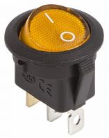 Выключатель клавишный круглый 12V 20А (3с) ON-OFF желтый с подсветкой REXANT 36-2587
