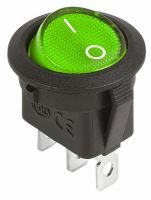 Выключатель клавишный круглый 12V 20А (3с) ON-OFF зеленый с подсветкой REXANT 36-2588