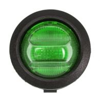 Выключатель клавишный круглый 12V 16А (3с) ON-OFF зеленый с подсветкой REXANT 36-2593