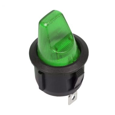 Выключатель клавишный круглый 12V 16А (3с) ON-OFF зеленый с подсветкой REXANT 36-2593 ― REXANT