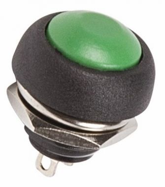 Выключатель-кнопка 250V 1А (2с) OFF-(ON) Б/Фикс зеленая Micro REXANT 36-3053